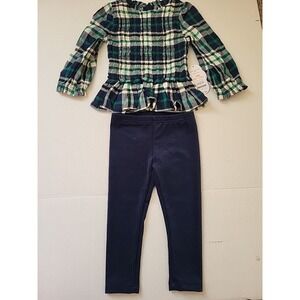 Wonder‎ Nation 2 Piece Set 18M Plaid Tops & Leggings Blue Green Long Sleeve NWT